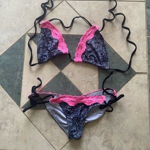 Sweet treats Pink and black lace bikini. M/L top S/M bottom.